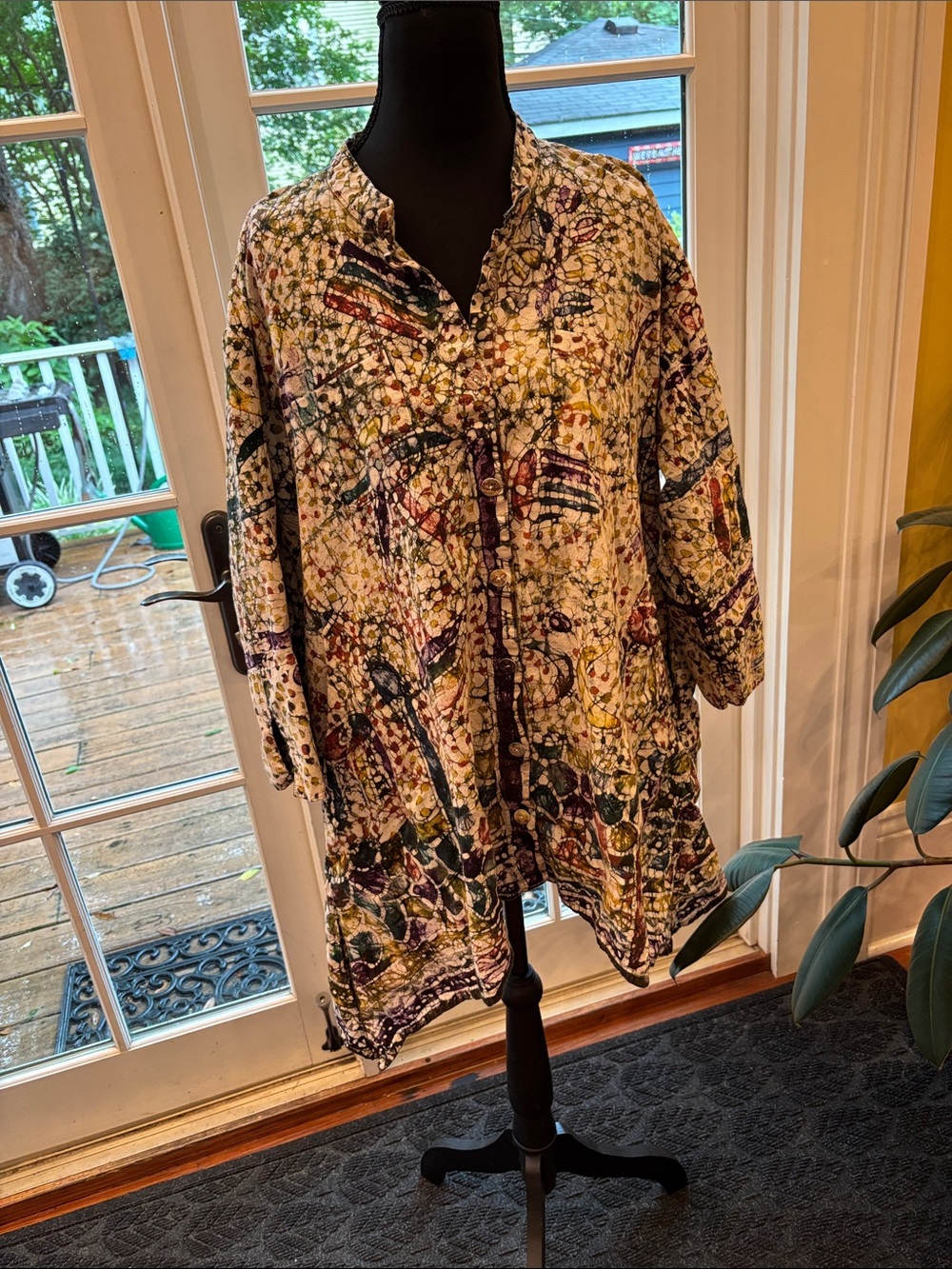 Old Style African Batik Longline Tunic - Relaxed Split Neck